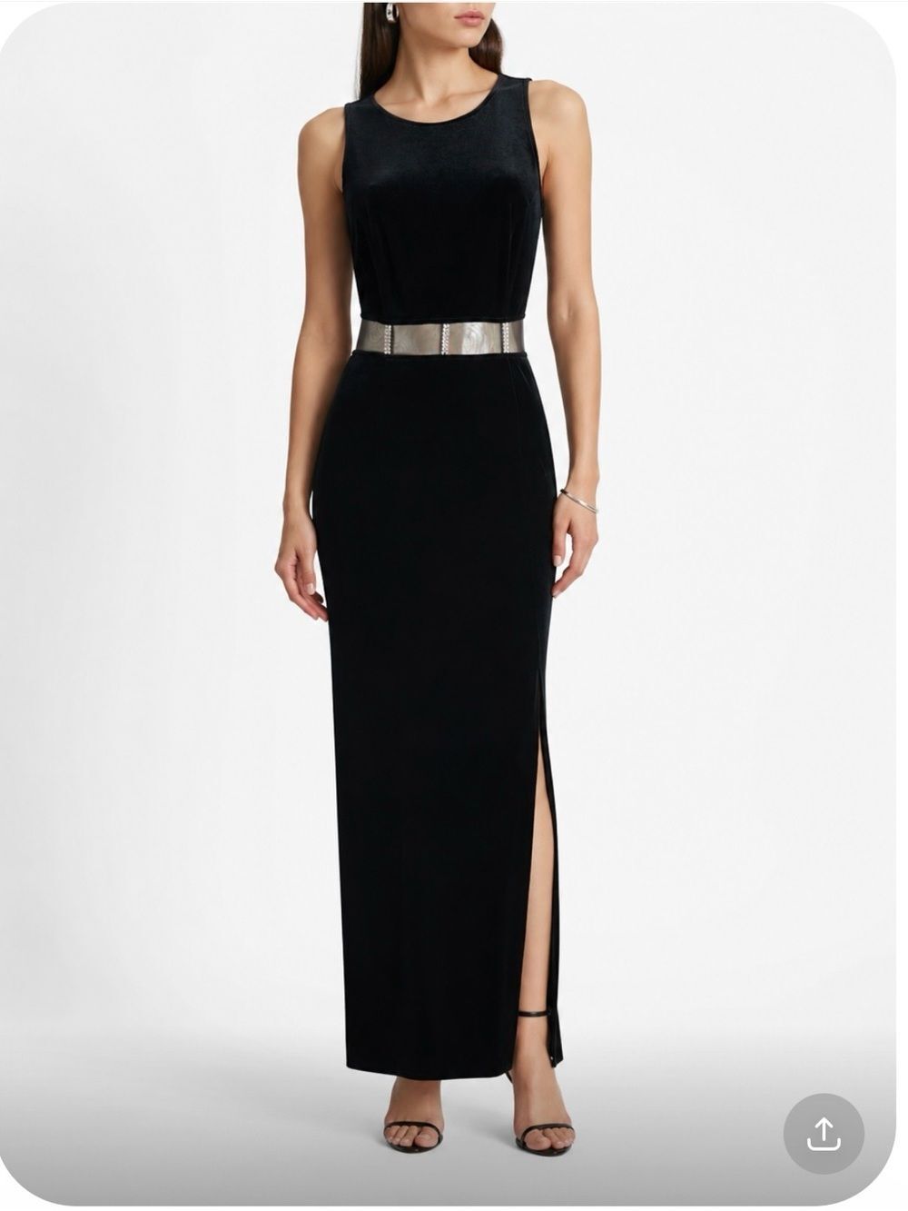 VINTAGE 90's Y2K Sleeveless Black Velvet Sheer Panel Evening Gown